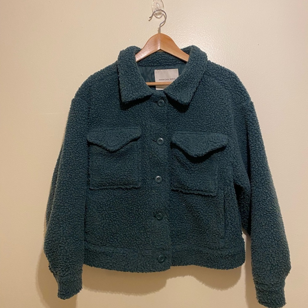 American Eagle Sharm Dark Teal Teddy Jacket. Size S - Picture 4 of 10